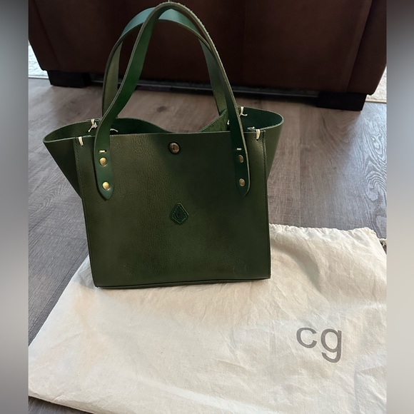 CLEDRAN Creed Orchid AMO Leather Tote Bag Green - Picture 1 of 7